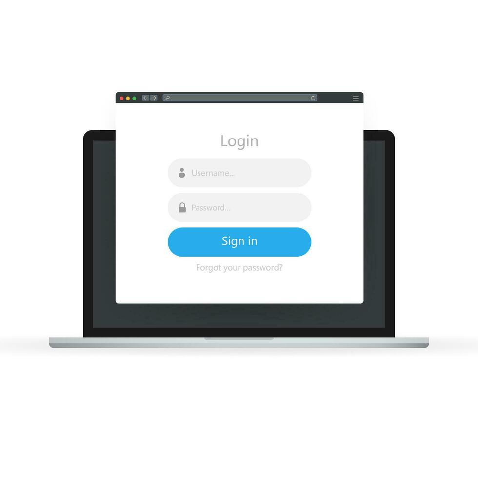 Login form icon. Login form page on laptop. Vector illustration.