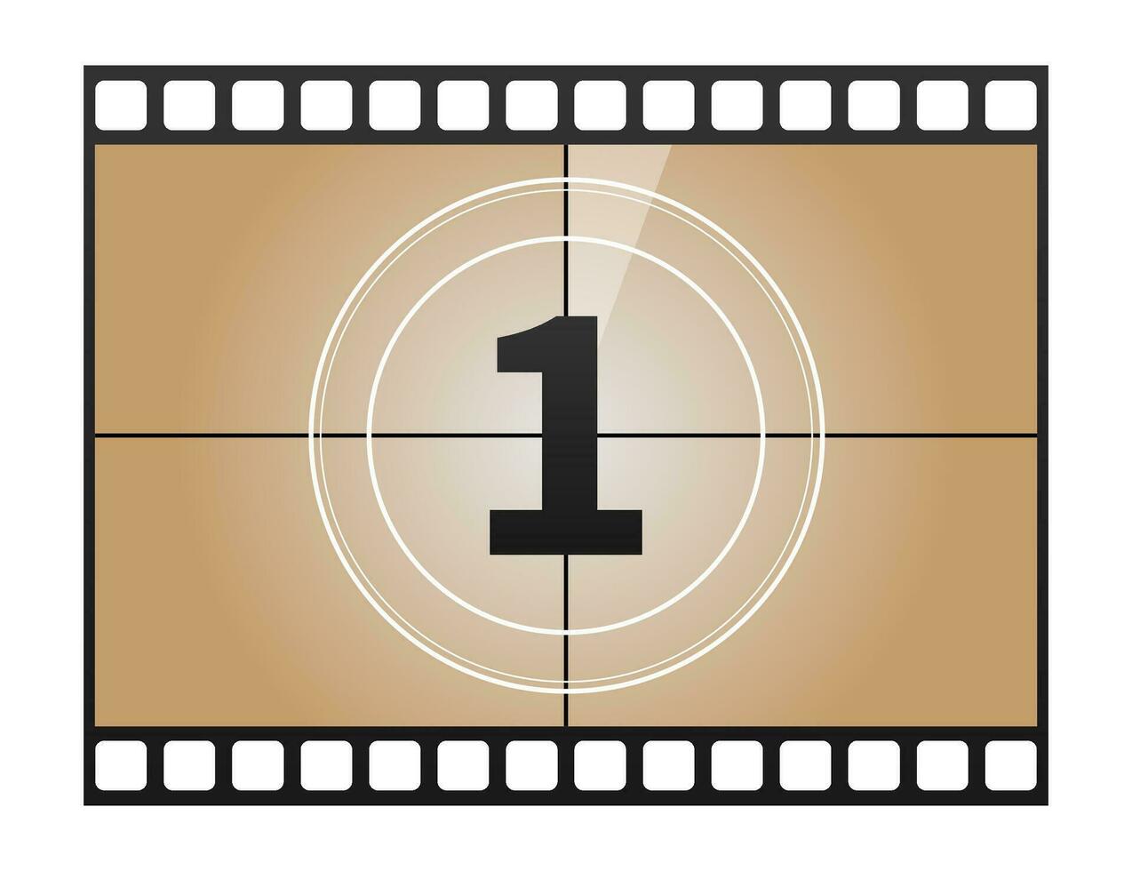 A classic movie countdown frame at the number One. Vector illustration.