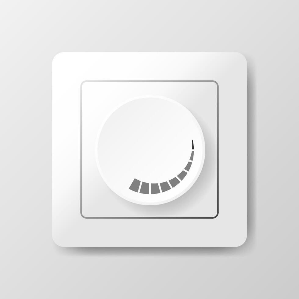 White technology music button, volume knob with realistic designed shadow, range scale and light vector