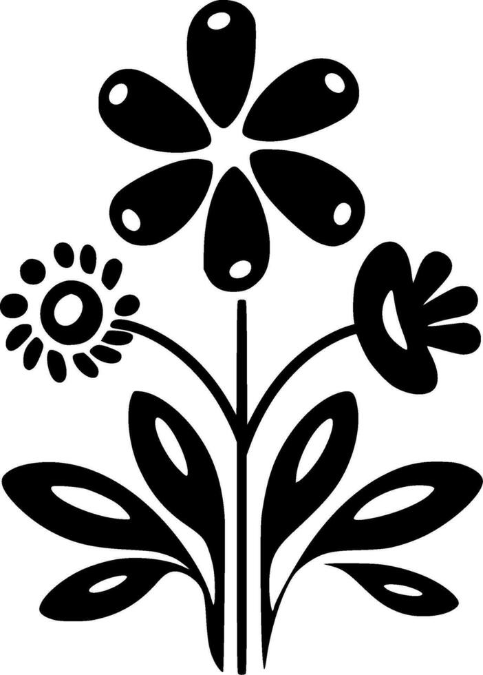 Flowers - Black and White Isolated Icon - Vector illustration