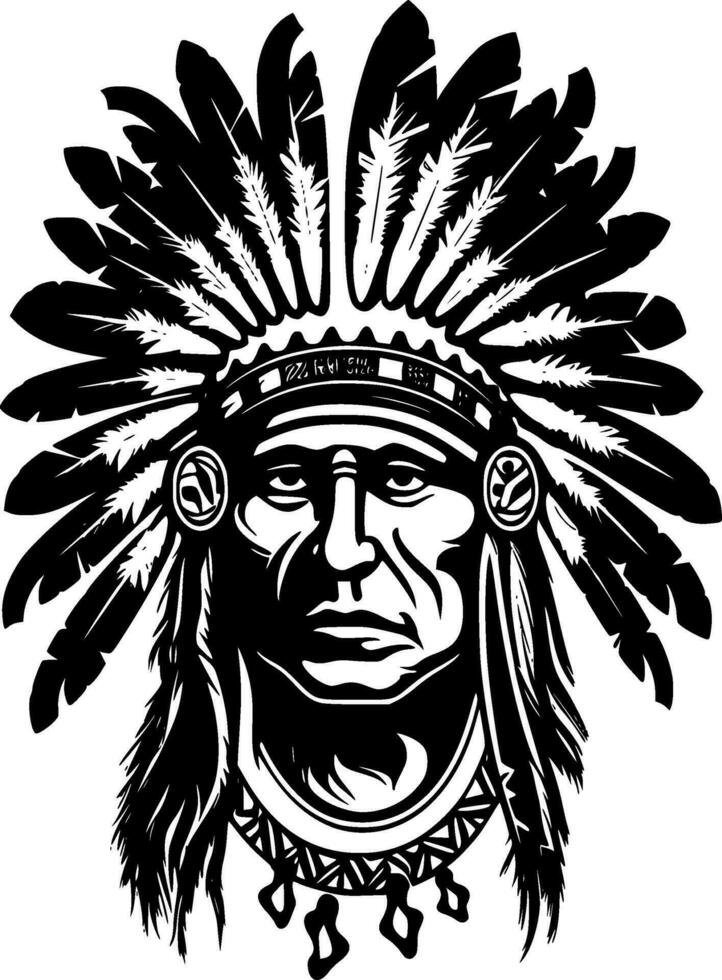 Indian Chief, Black and White Vector illustration