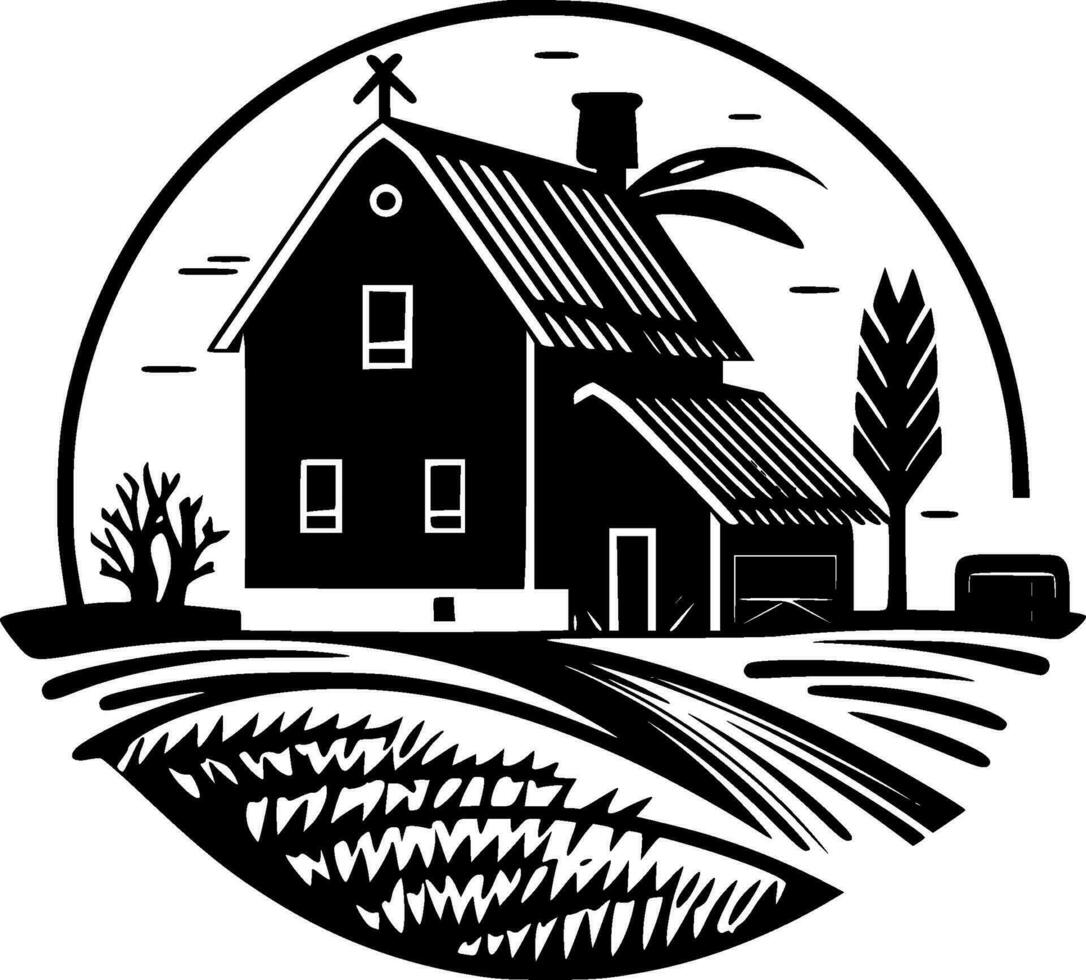 Farmhouse - Black and White Isolated Icon - Vector illustration