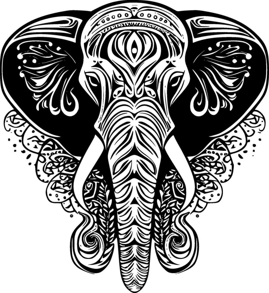 Elephant, Black and White Vector illustration