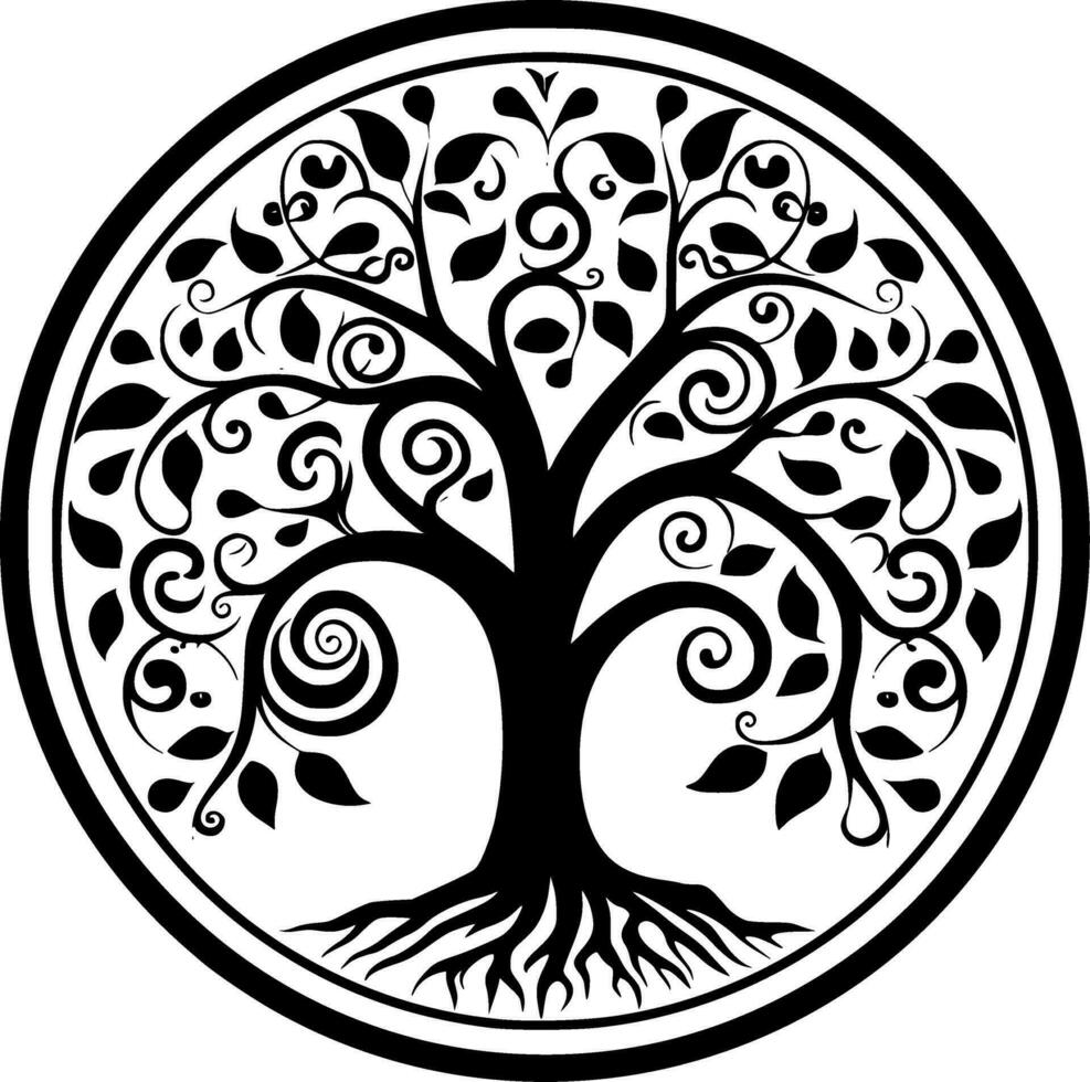 árbol, negro y blanco vector ilustración