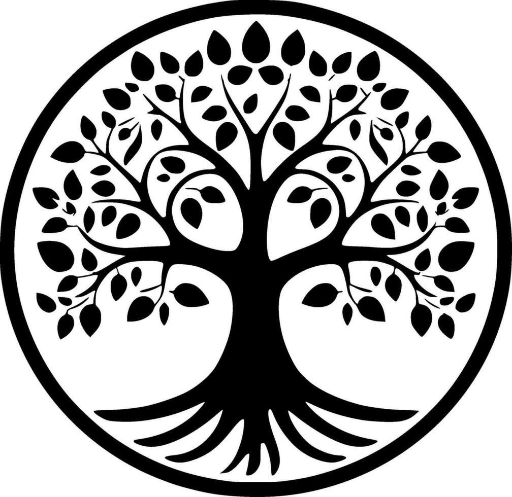 árbol - negro y blanco aislado icono - vector ilustración