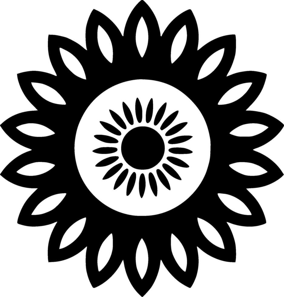 girasol - negro y blanco aislado icono - vector ilustración