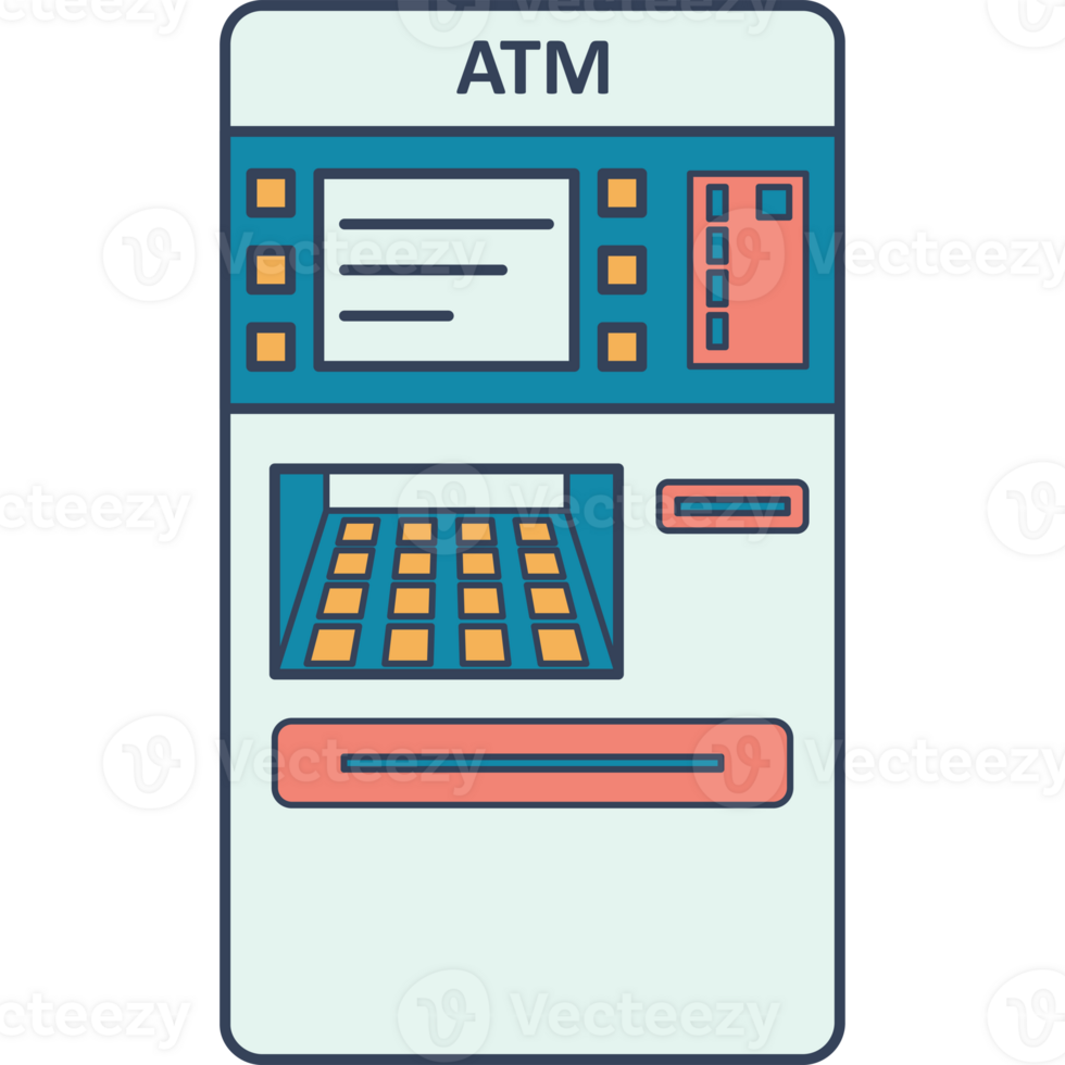 ATM Machine Flat Icon Illustration PNG Transparent Background