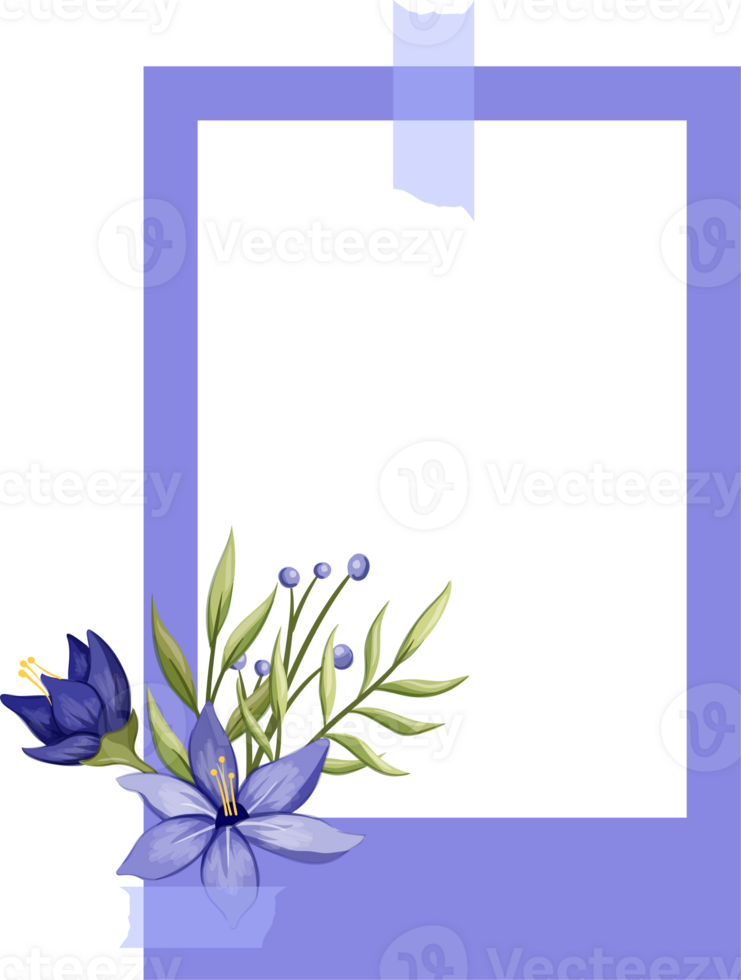 Blue Photo Frame with Floral Minimalist Style png