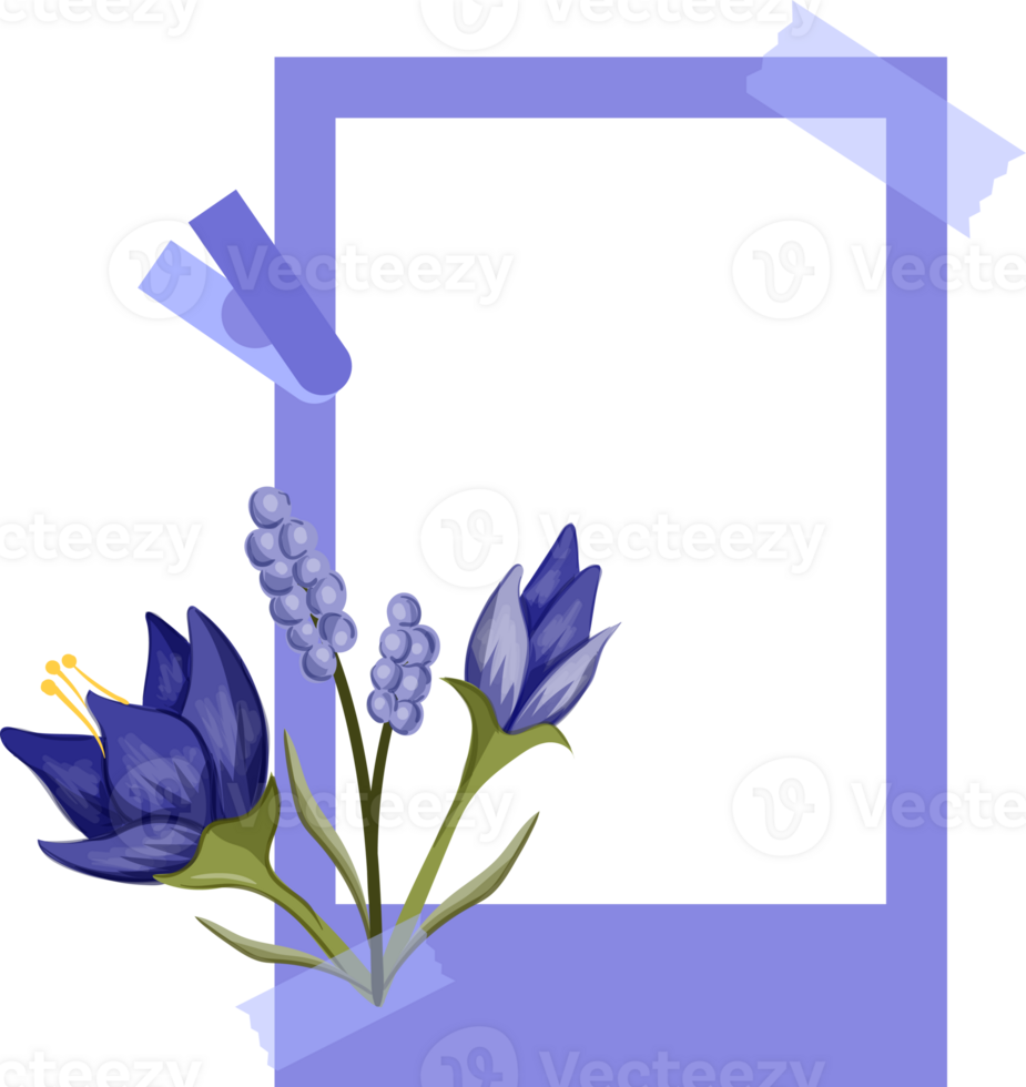 Blue Photo Frame with Floral Minimalist Style png