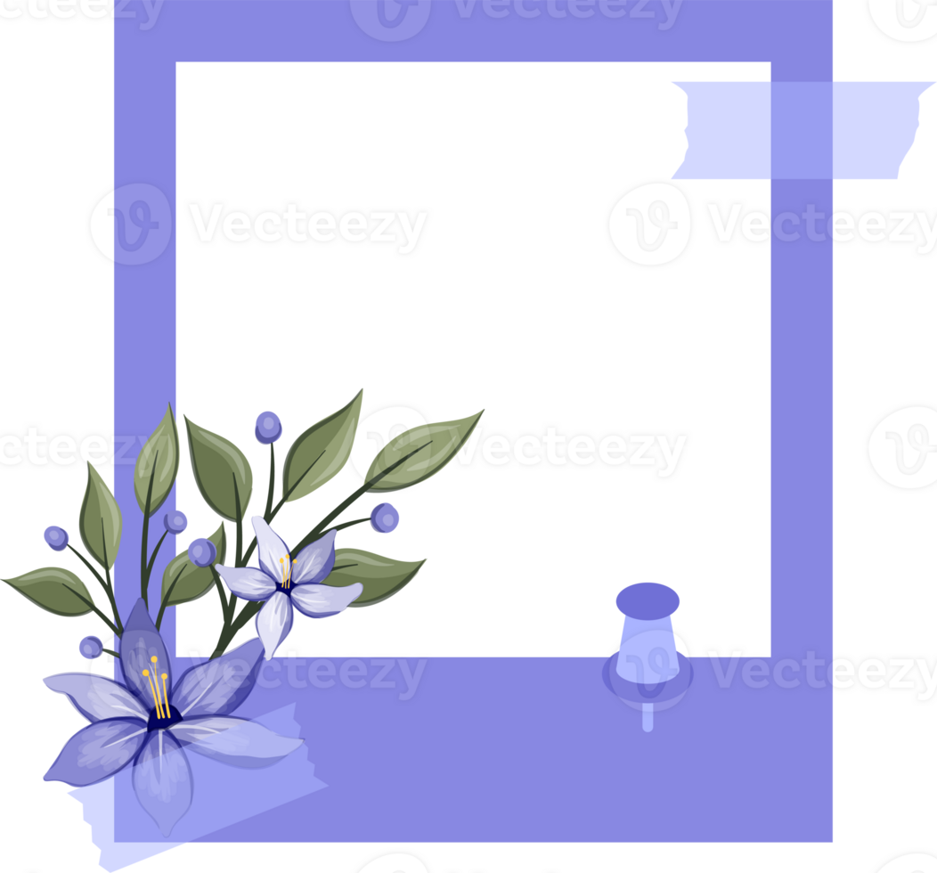 Blue Photo Frame with Floral Minimalist Style png