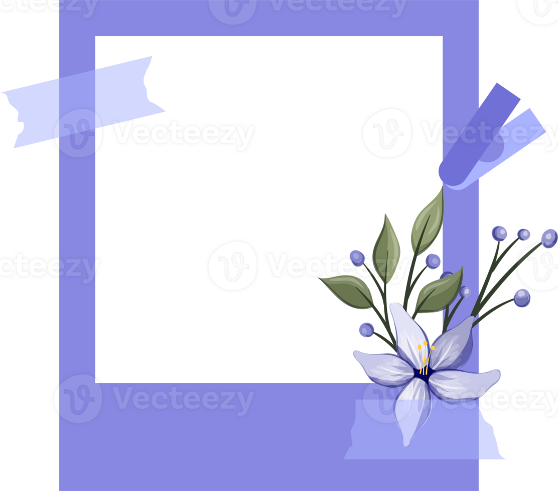 Blue Photo Frame with Floral Minimalist Style png