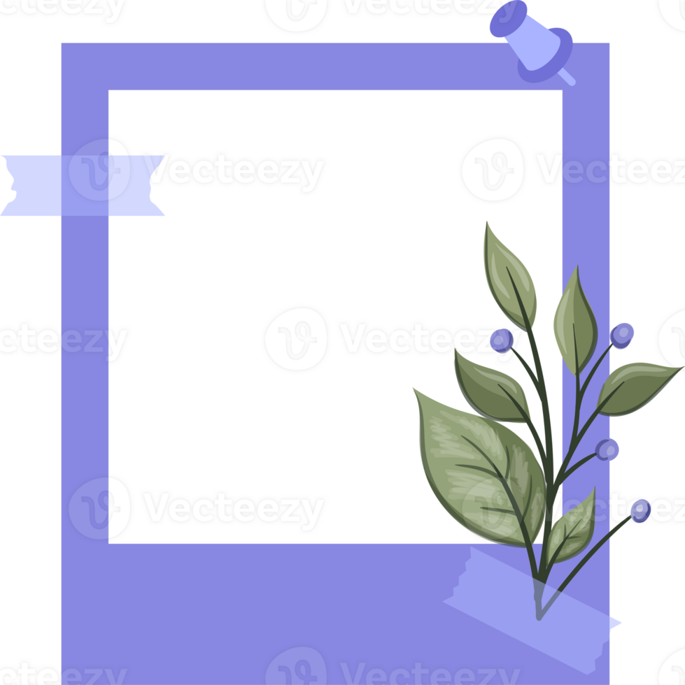 Blue Photo Frame with Floral Minimalist Style png