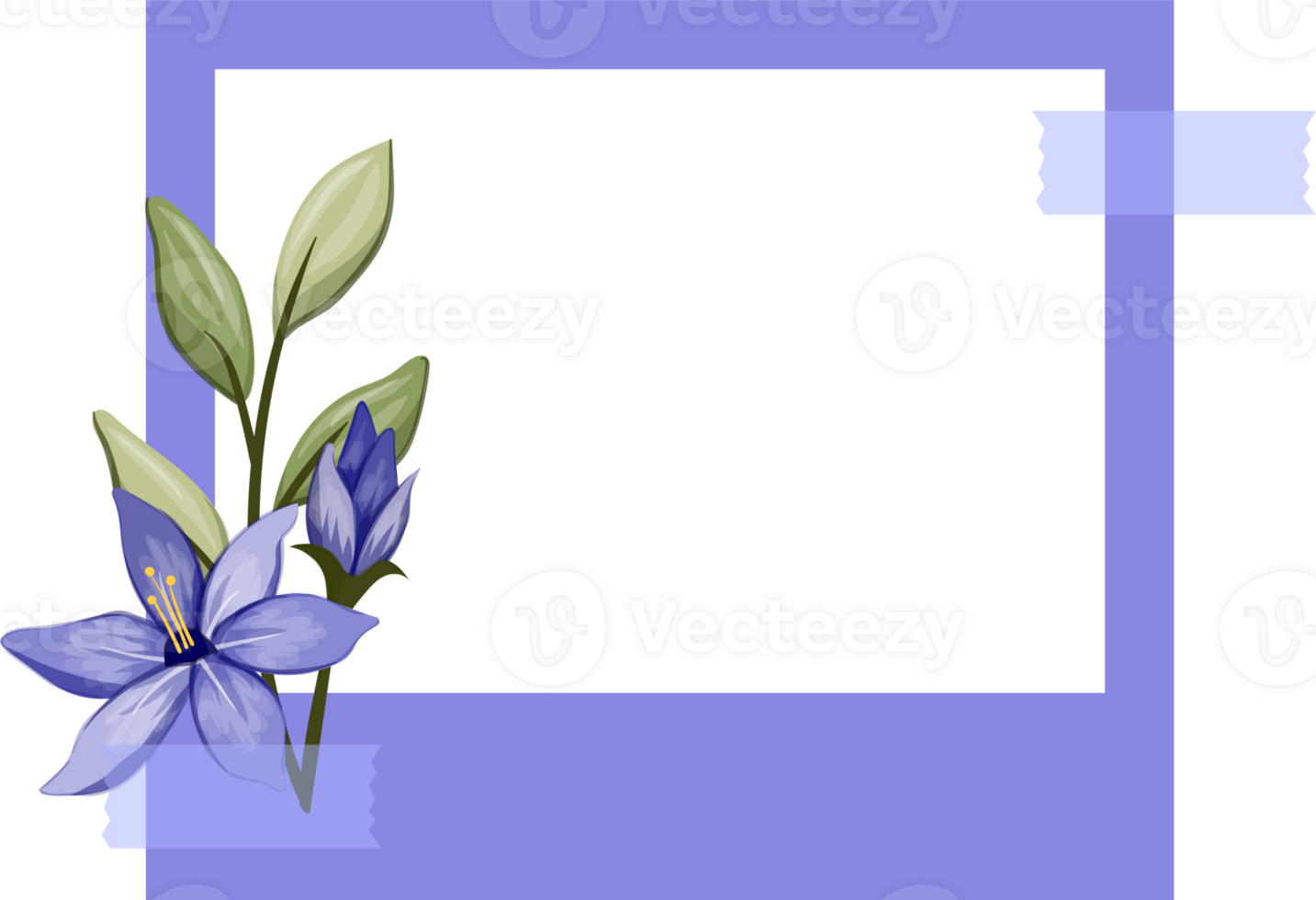 Blue Photo Frame with Floral Minimalist Style png