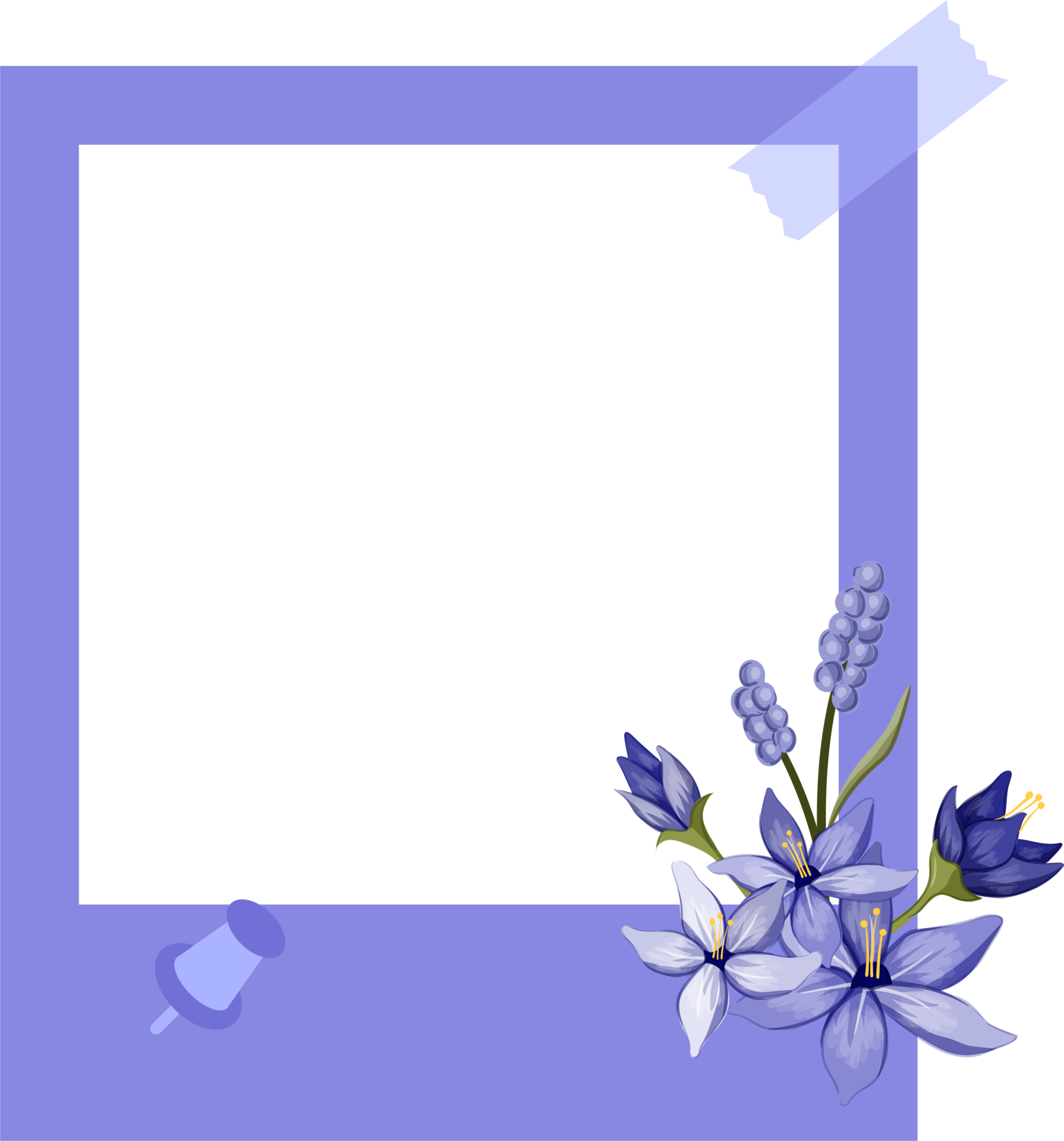 Blue Photo Frame with Floral Minimalist Style 34342692 PNG