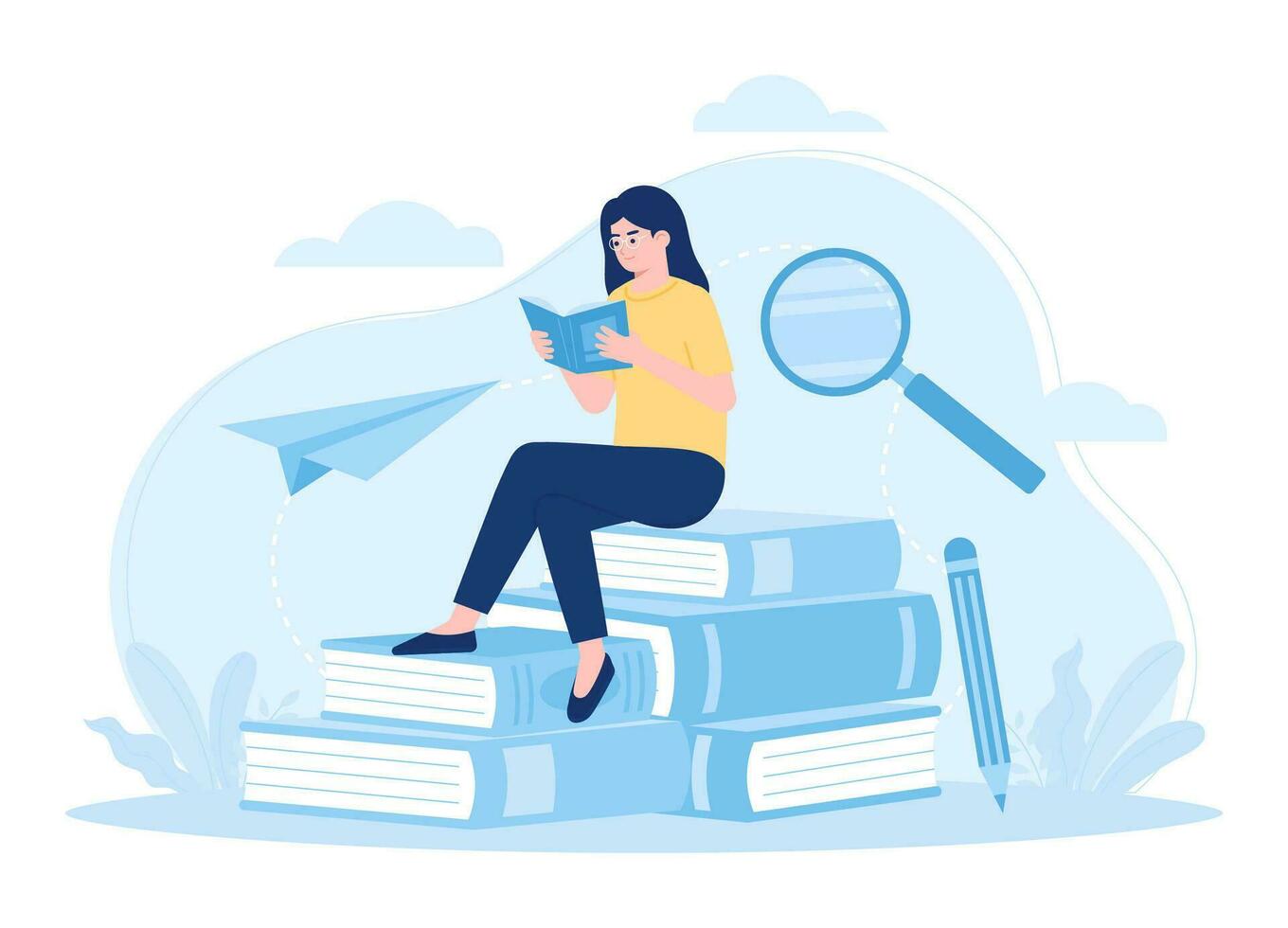 woman reading outdoors concept flat illustration vector