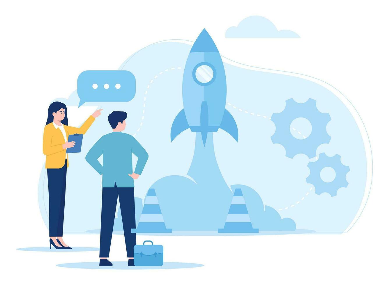 woman doing a business launch presentation concept flat illustration vector