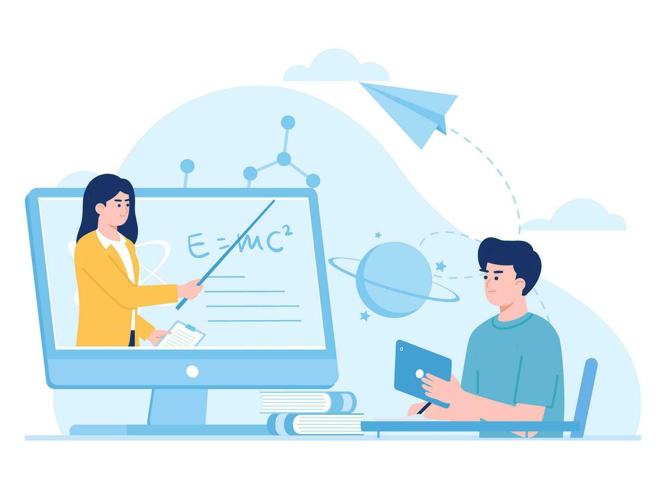 man studying mathematics via the internet concept flat illustration vector