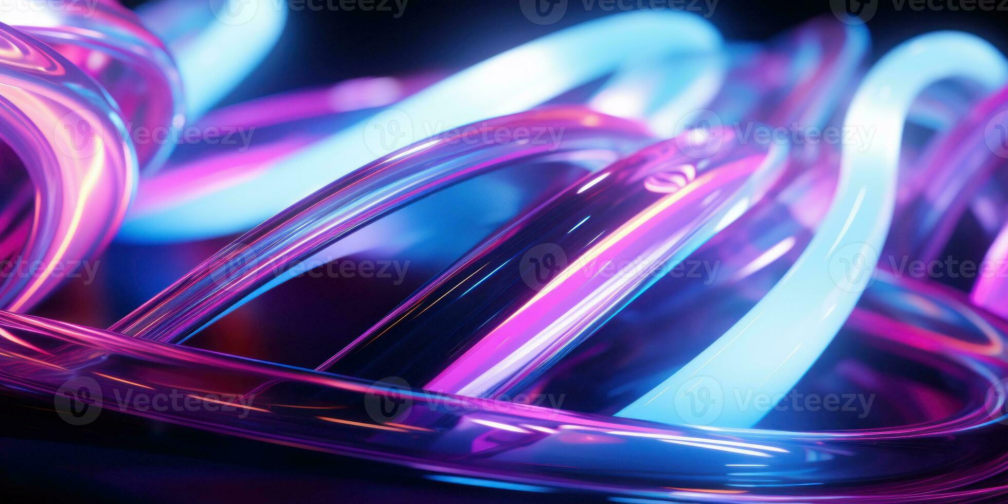 Tangled neon wires captured in a macro perspective. AI generative. photo