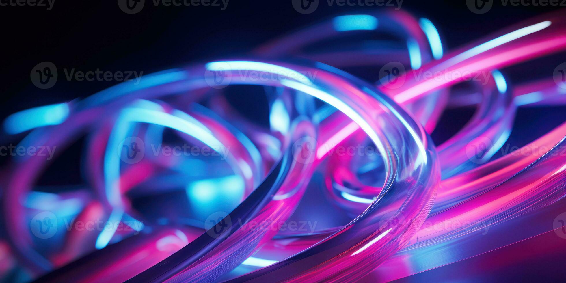 Tangled neon wires captured in a macro perspective. AI generative. photo