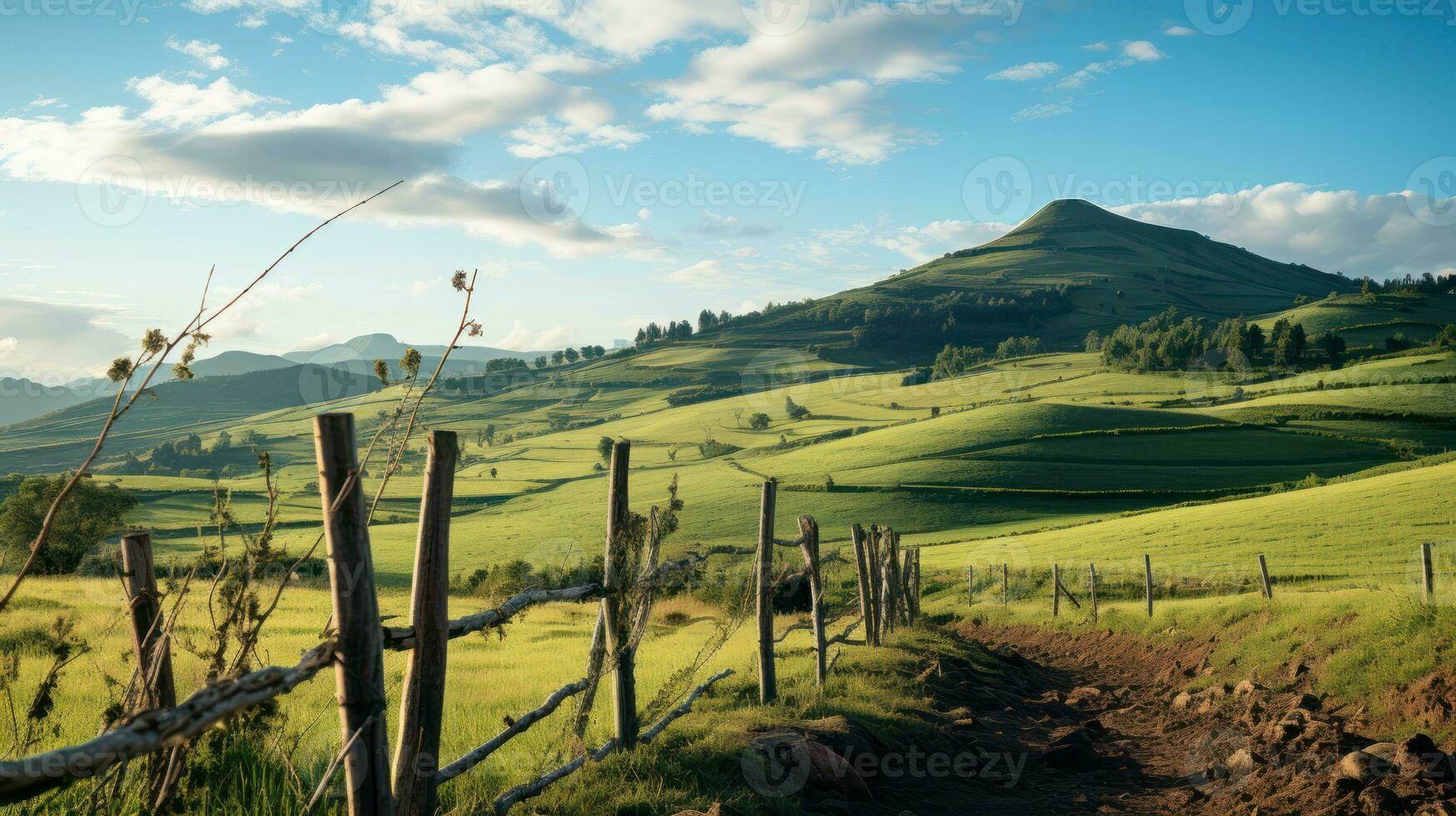 Agricultural Tapestry. The Undulating Hills of Farmland. Generative AI photo