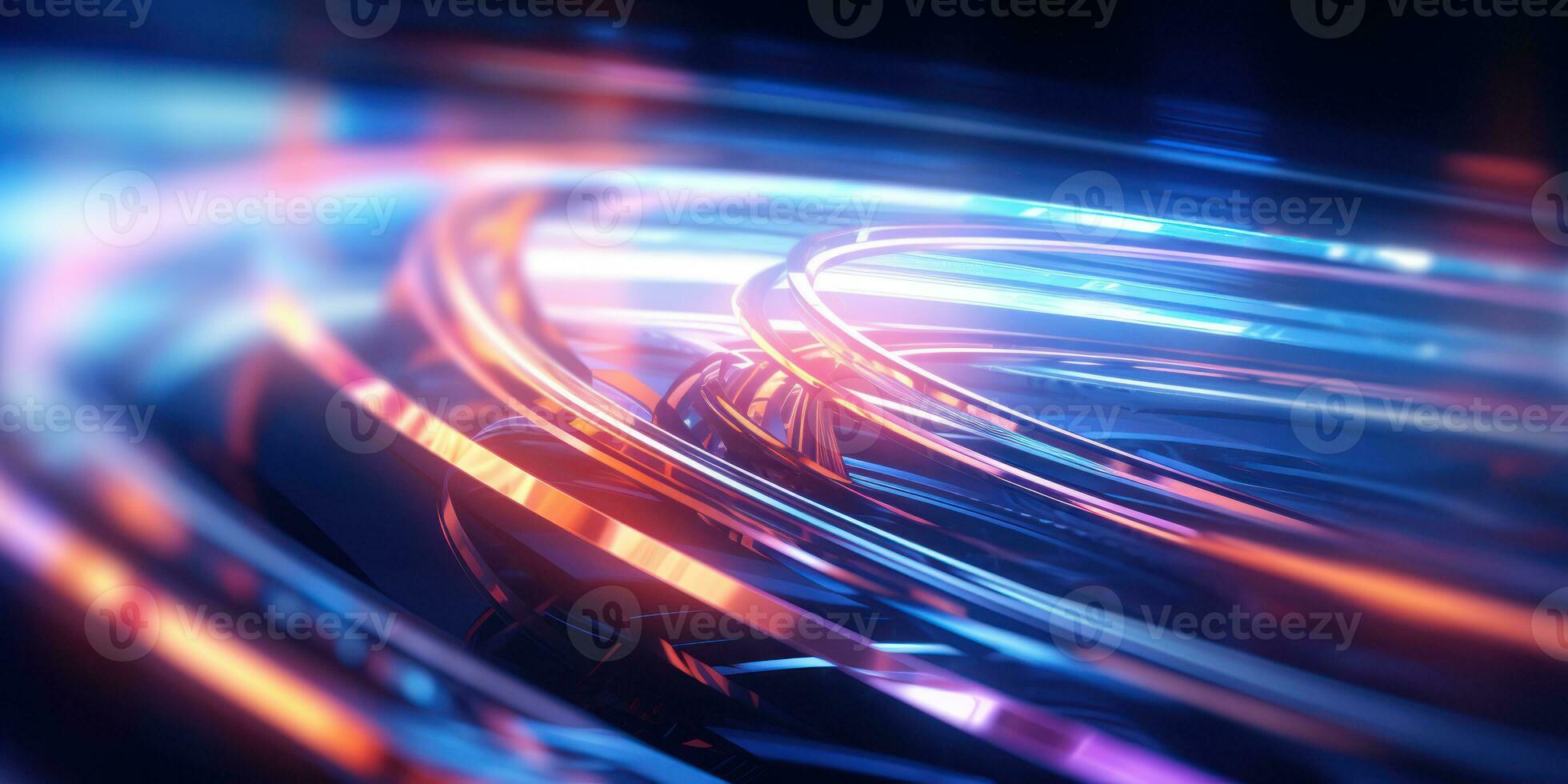 Tangled neon wires captured in a macro perspective. AI generative. photo