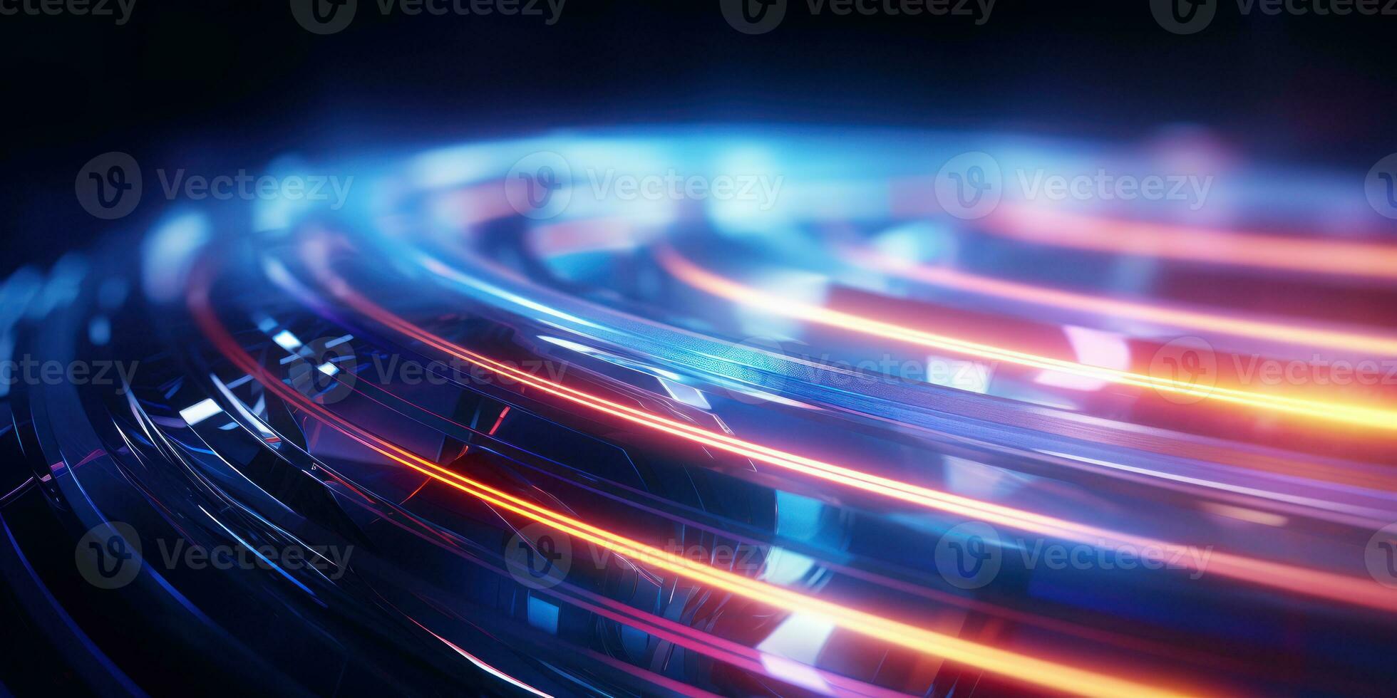 Tangled neon wires captured in a macro perspective. AI generative. photo
