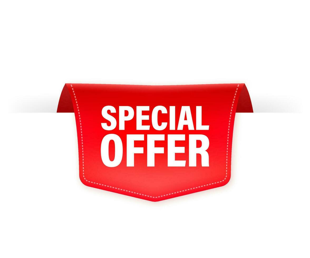 Special Offer red ribbon or price tag. Realistic badge. Vector illustration.