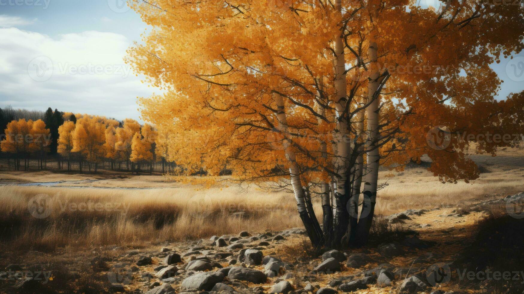 Fall's Fiery Display. The Radiant Colors of an Autumn Tree. Generative AI photo