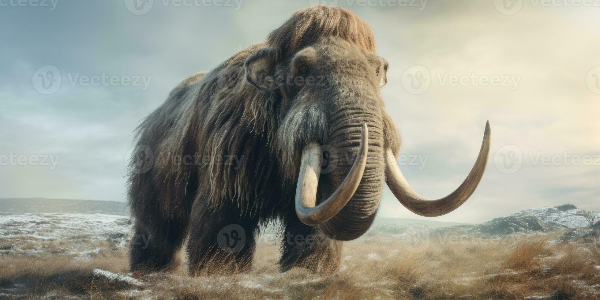 Stunning detail realistic mammoth depiction. AI generative. photo