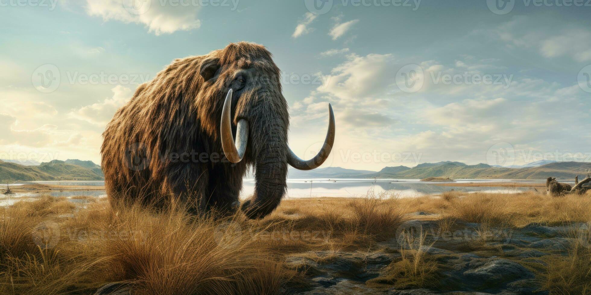 Majestic mammoth in natural habitat. AI generative. photo