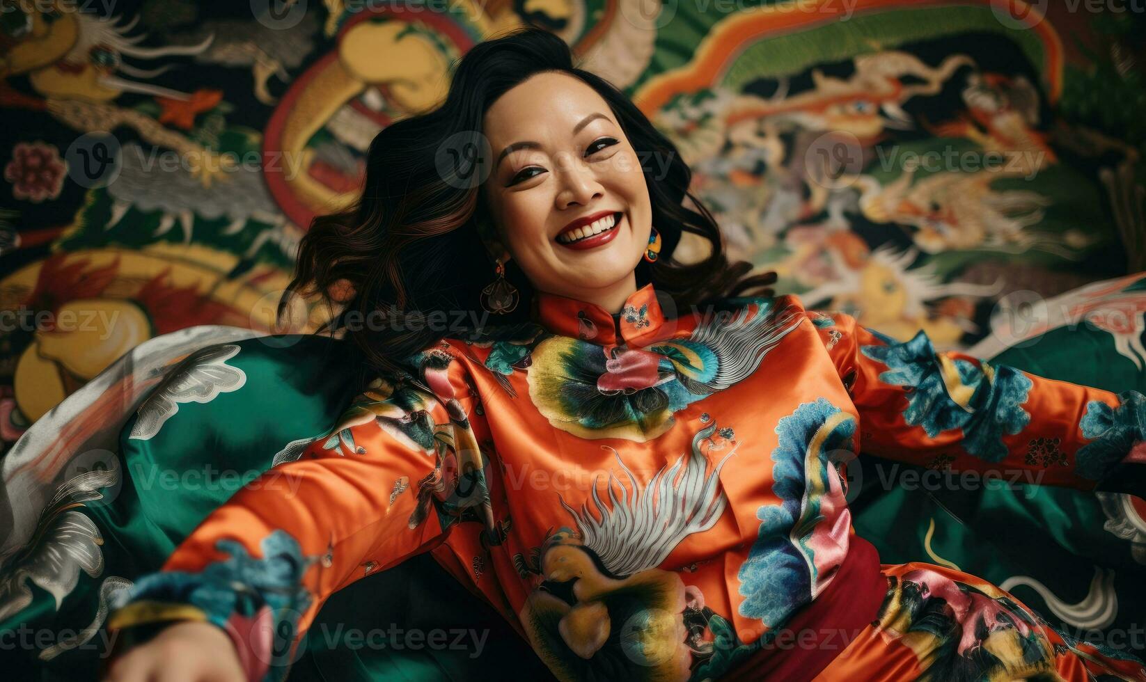 Elegant woman in vibrant kimono, epitome of Japanese artistry. AI generative. photo