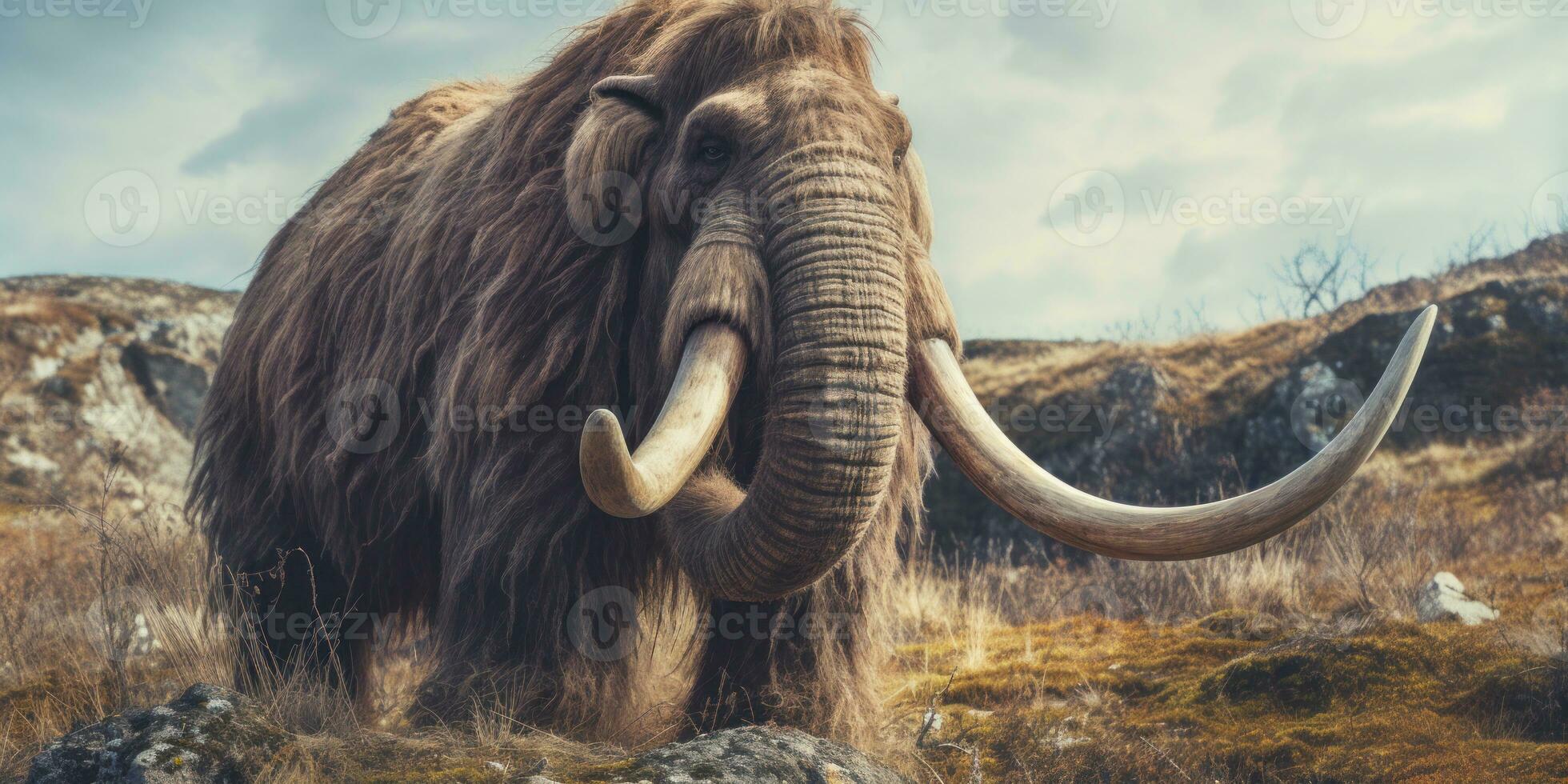 Majestic mammoth in natural habitat. AI generative. photo