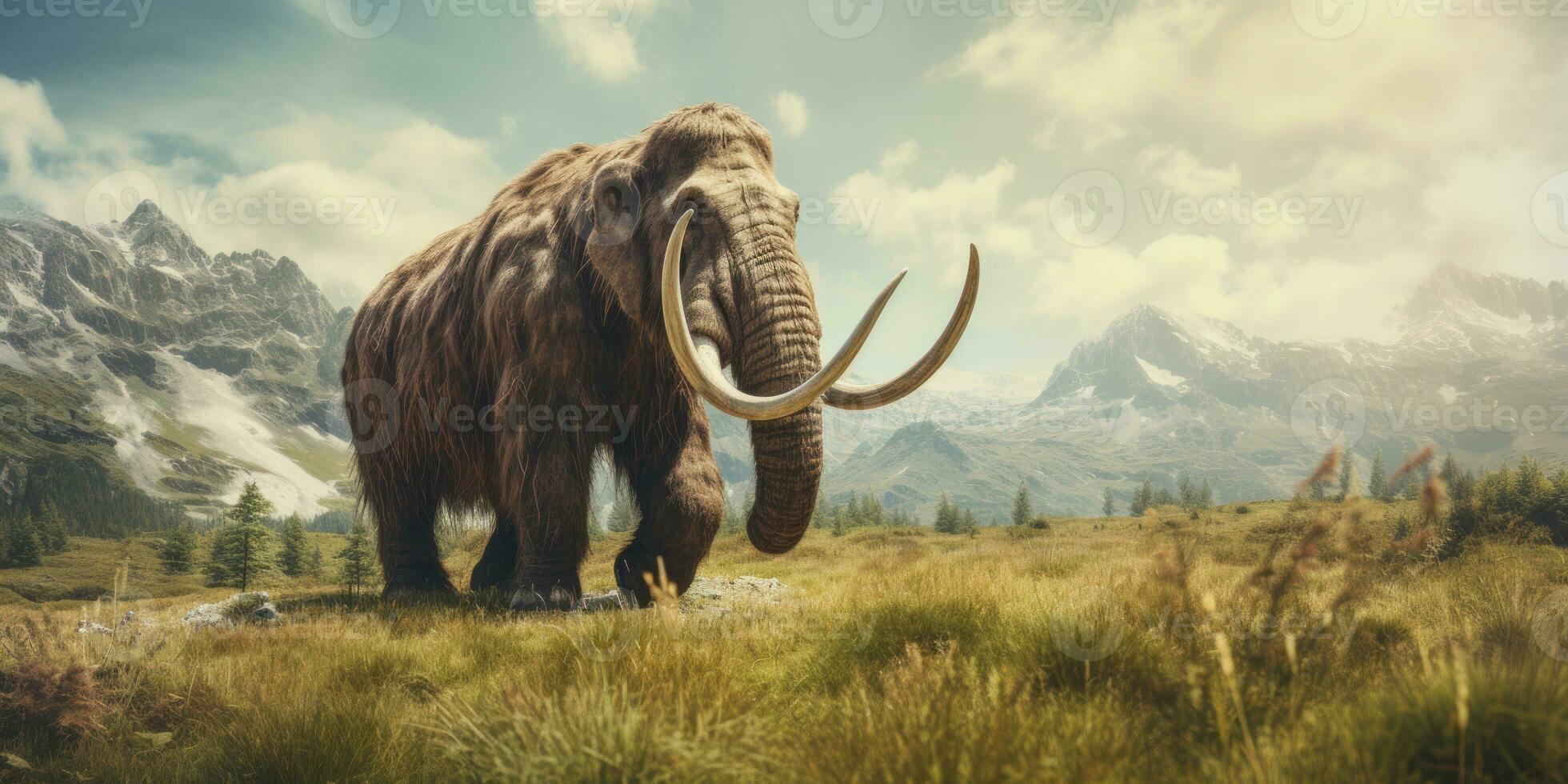 Majestic mammoth in natural habitat. AI generative. photo