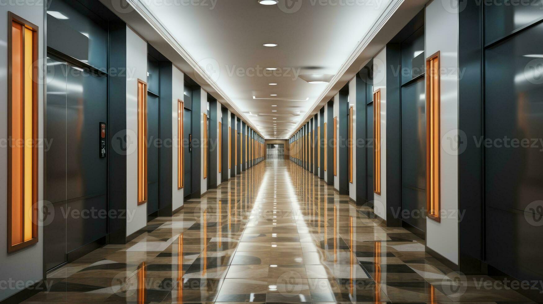 Empty Hotel Corridor With Led Lights. Generative AI photo