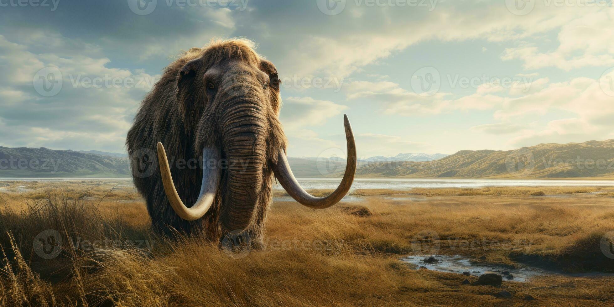 Majestic mammoth in natural habitat. AI generative. photo