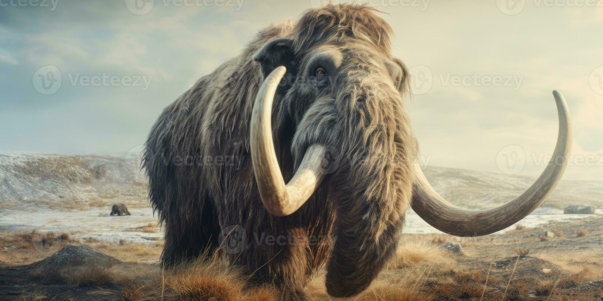 Stunning detail realistic mammoth depiction. AI generative. photo