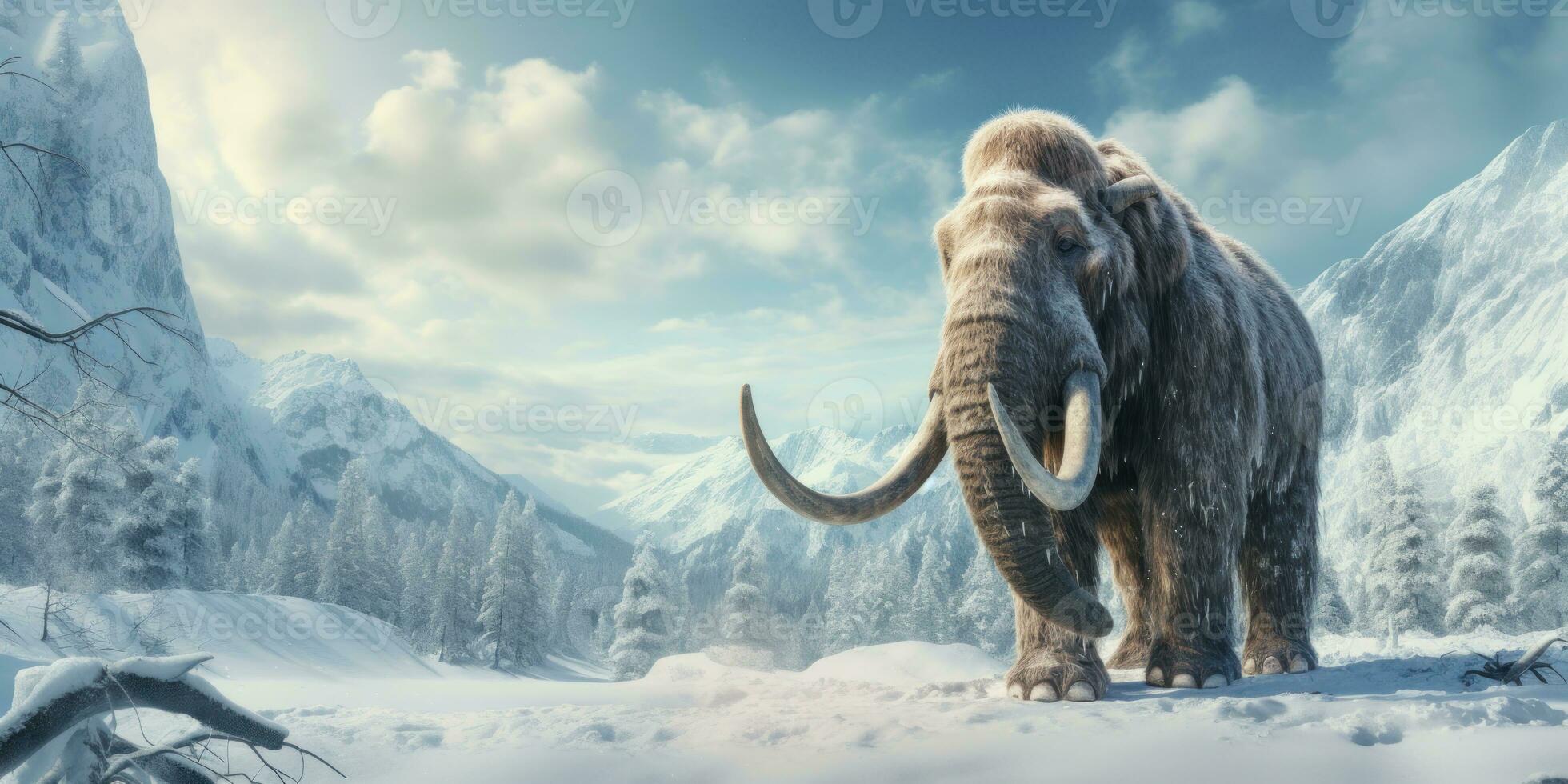 Mammoth in the wild. AI generative. photo