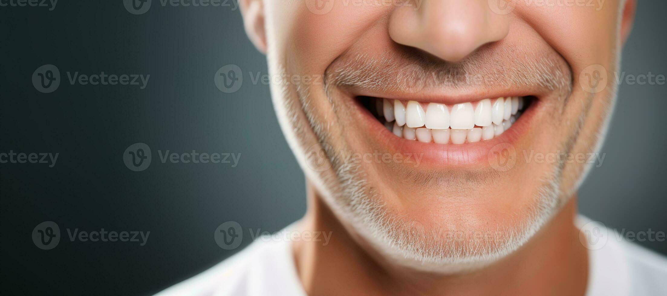Generative AI, senior man mouth or teeth smiling, hygiene or dental cleaning cosmetic service photo