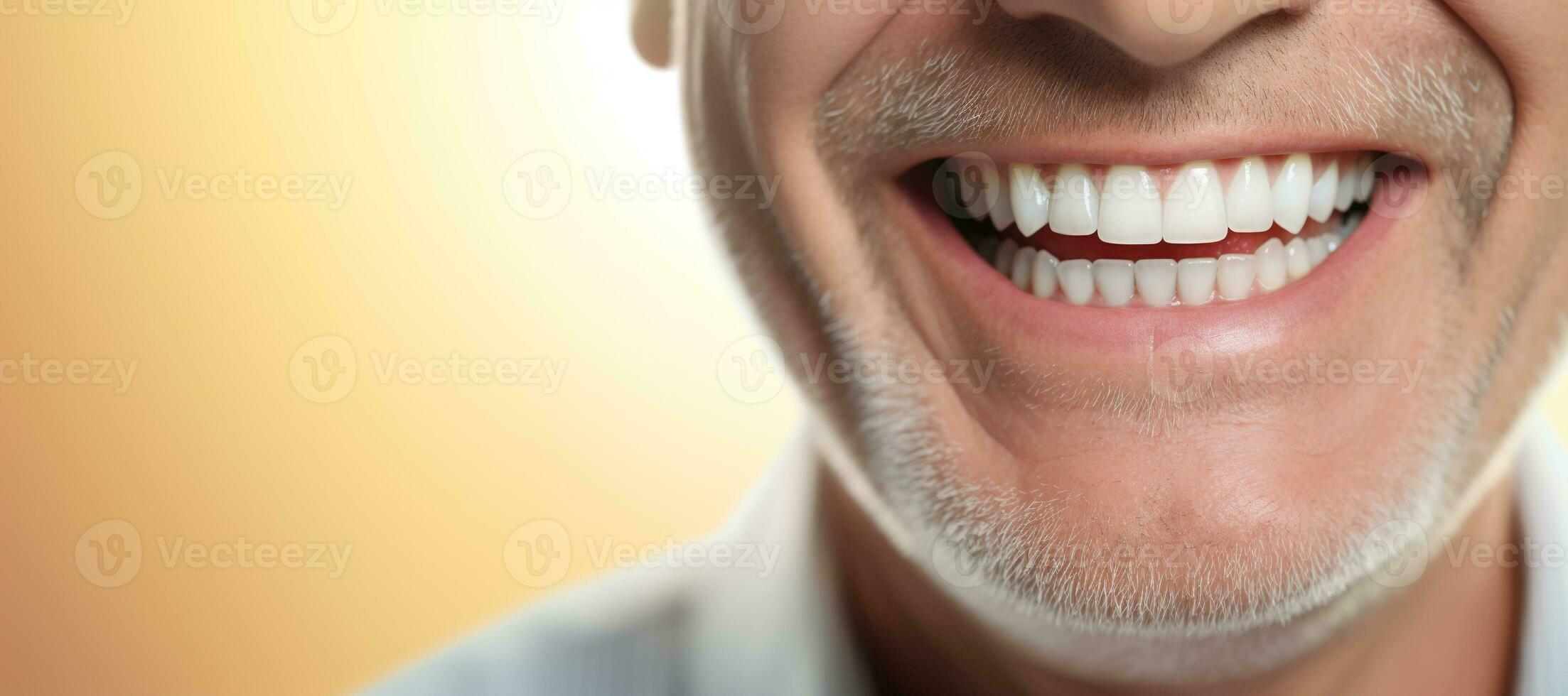 Generative AI, senior man mouth or teeth smiling, hygiene or dental cleaning cosmetic service photo