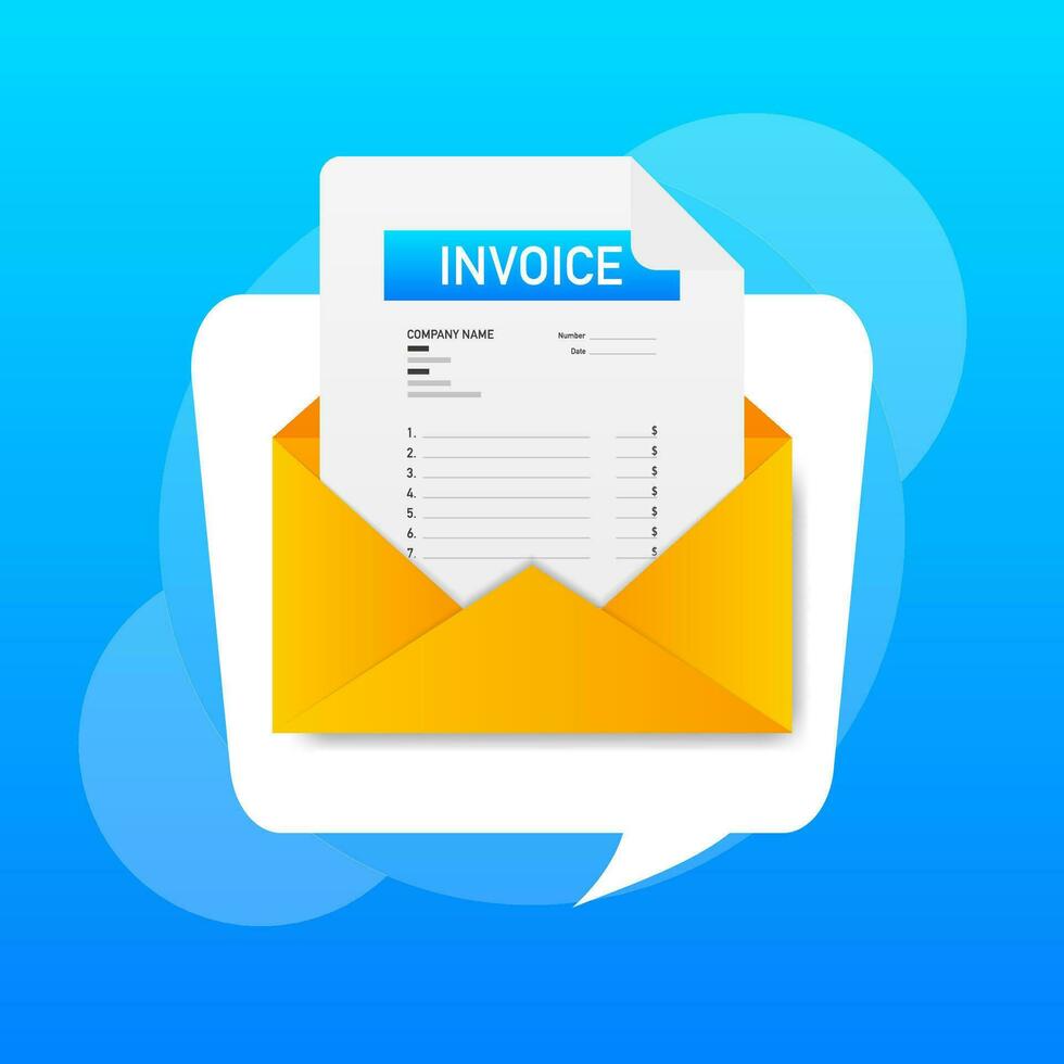 Flat blue invoice illustration. Vector flat illustration. Payment check isometric 3d. Online tax payment