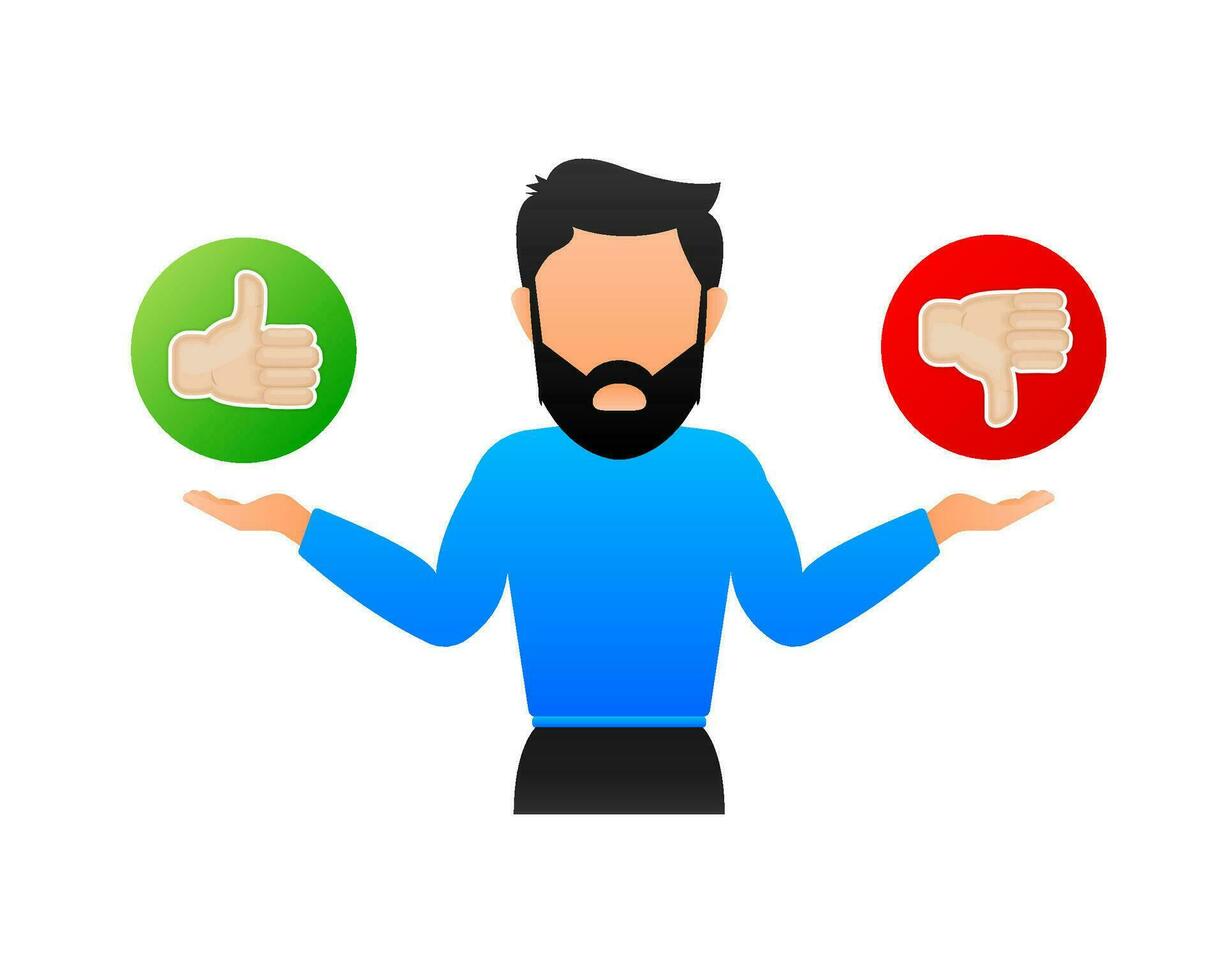 Flat, outline. Face symbol. Flat illustration with red yes no man. vector