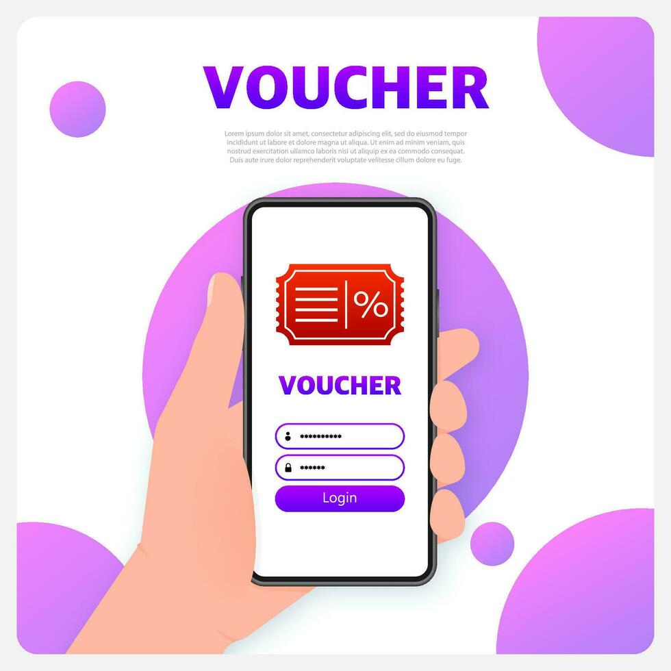 Voucher smartphone in flat style on red background. Vector illustration. Discount coupon