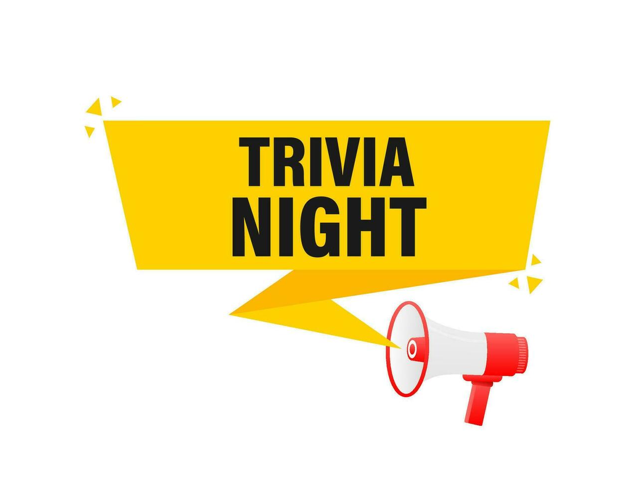 Trivia night megaphone yellow banner in 3D style on white background. Vector illustration.