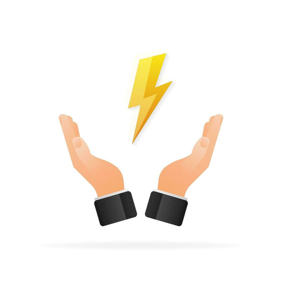 Vintage doodle set with bolt energy hands on light background. Editable stroke. Electric power vector