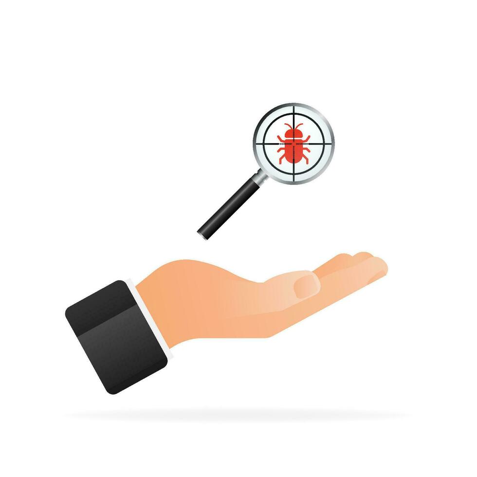 Virus loupe icon in hand. Searching virus. Microbe icon. Cyber secure. vector