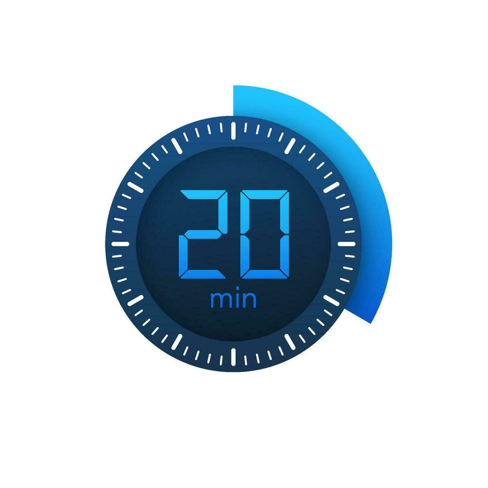 The 20 minutes, stopwatch vector icon. Stopwatch icon in flat style on a white background. Vector stock illustration.