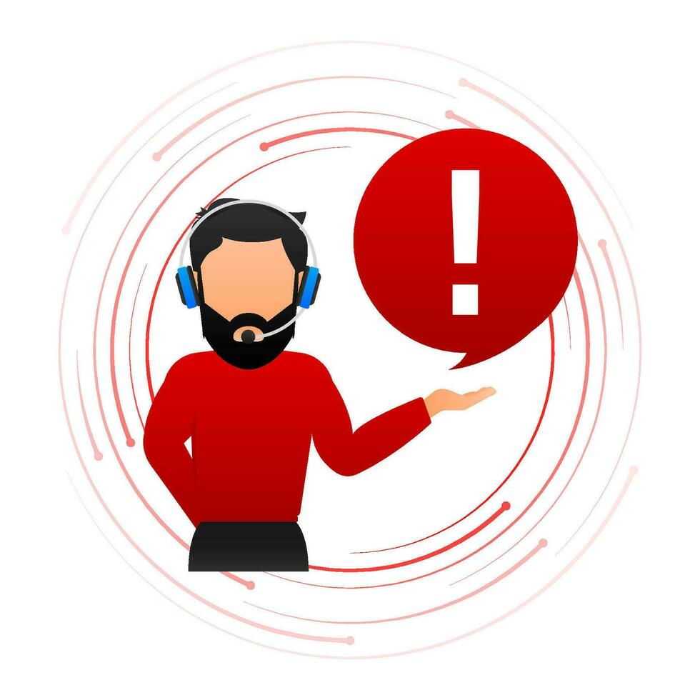 Smartphone with danger sign with man on screen on red background. Vector illustration