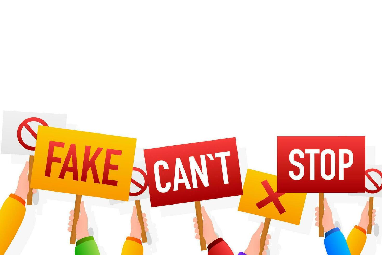 Protest fake can t stop realistic red table on blue background. Vector illustration