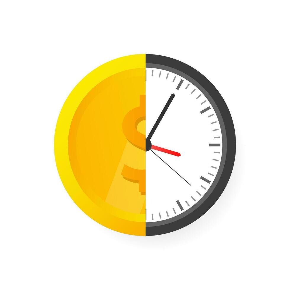 Time is money on scales icon. Money and time balance on scale vector