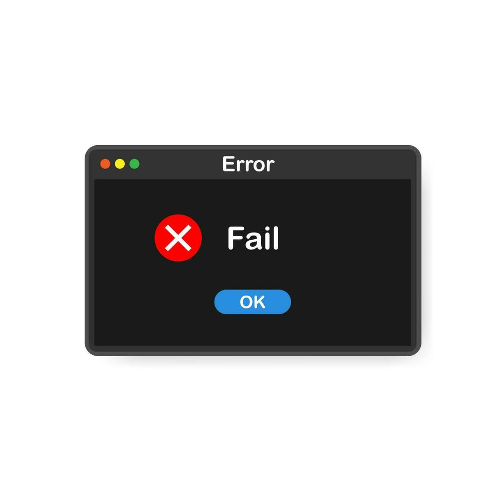 sistema error vector icono fracaso ordenador personal interfaz. error mensaje computadora ventana alerta surgir